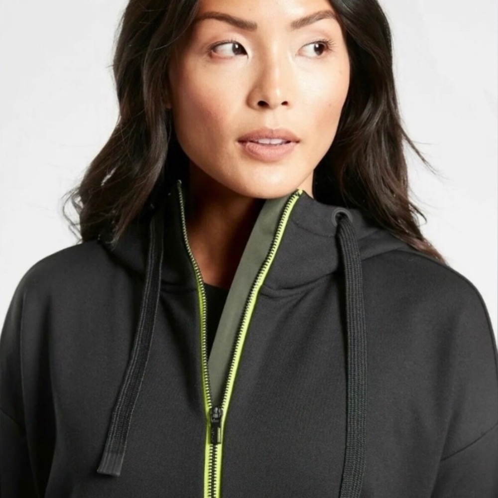 NWOT Athleta Radiant Hybrid Dress Oversized Hoodie Ancient Forest / Black MP - Picture 3 of 9